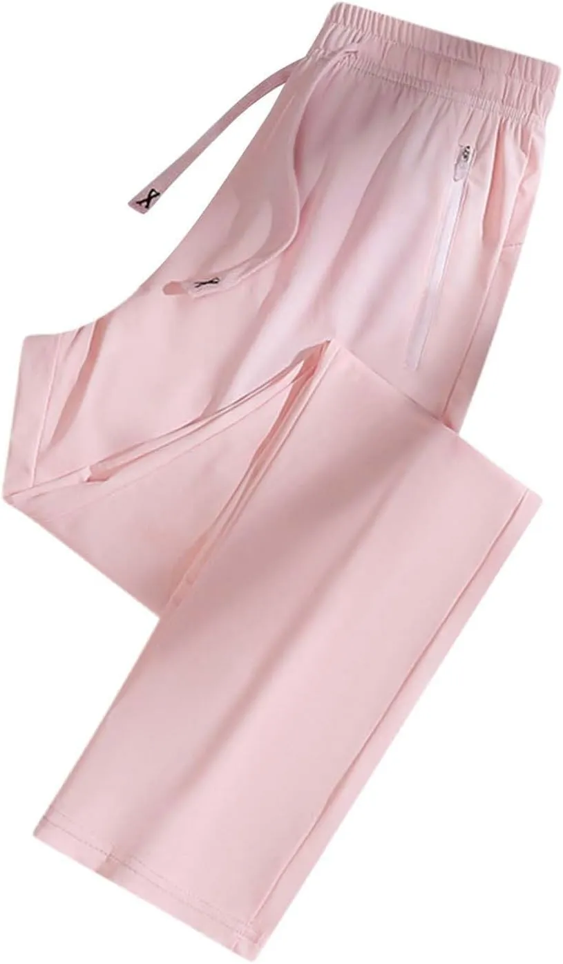 Beeswan Pants for Women Ice Silk Quick Dry Tapered Pant Stretch Drawstring Waist Breathable Loose Solid Athletic Pants