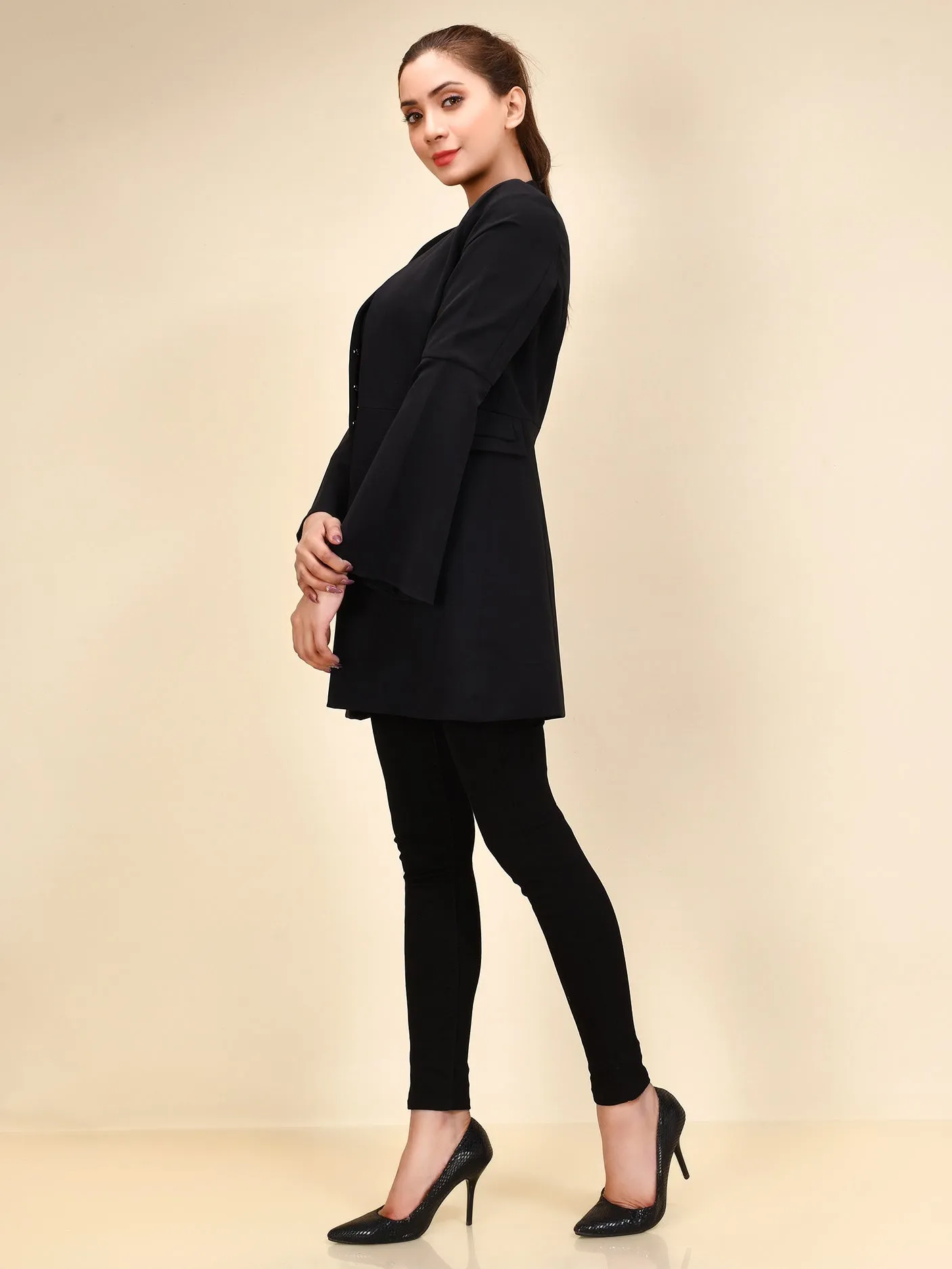 Bell Sleeved Coat - Black
