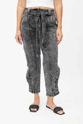 Black Stonewash Belted Denim Trouser