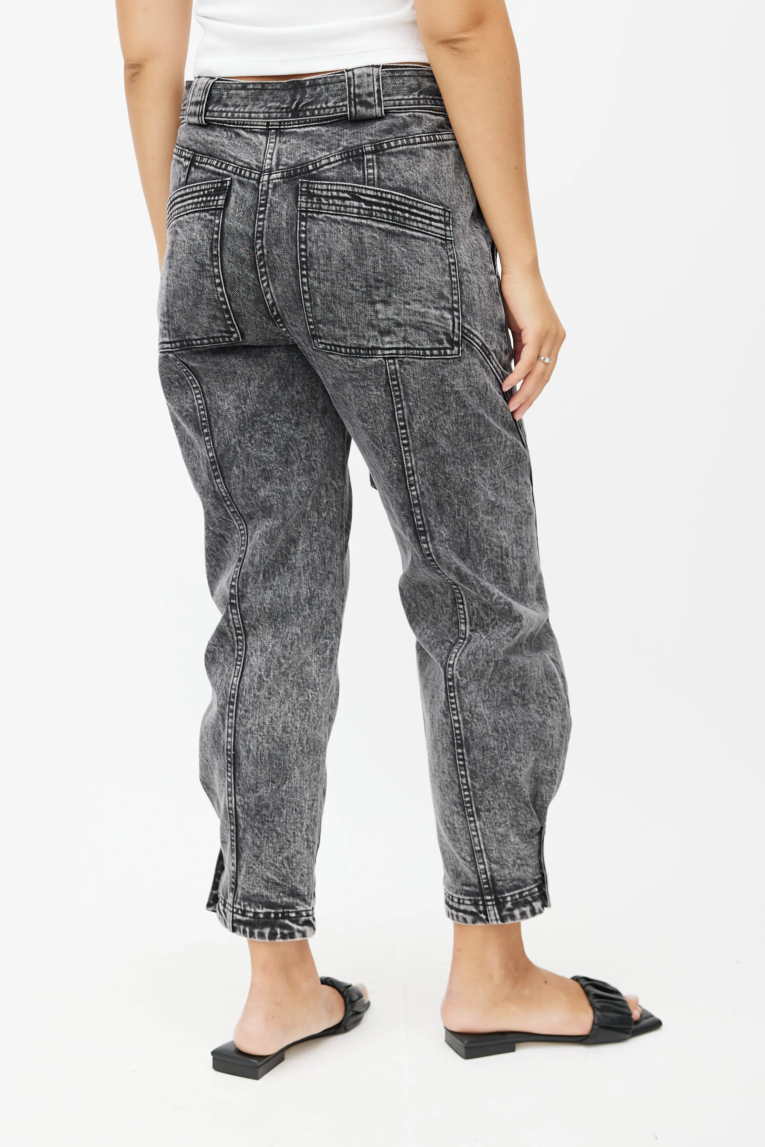 Black Stonewash Belted Denim Trouser