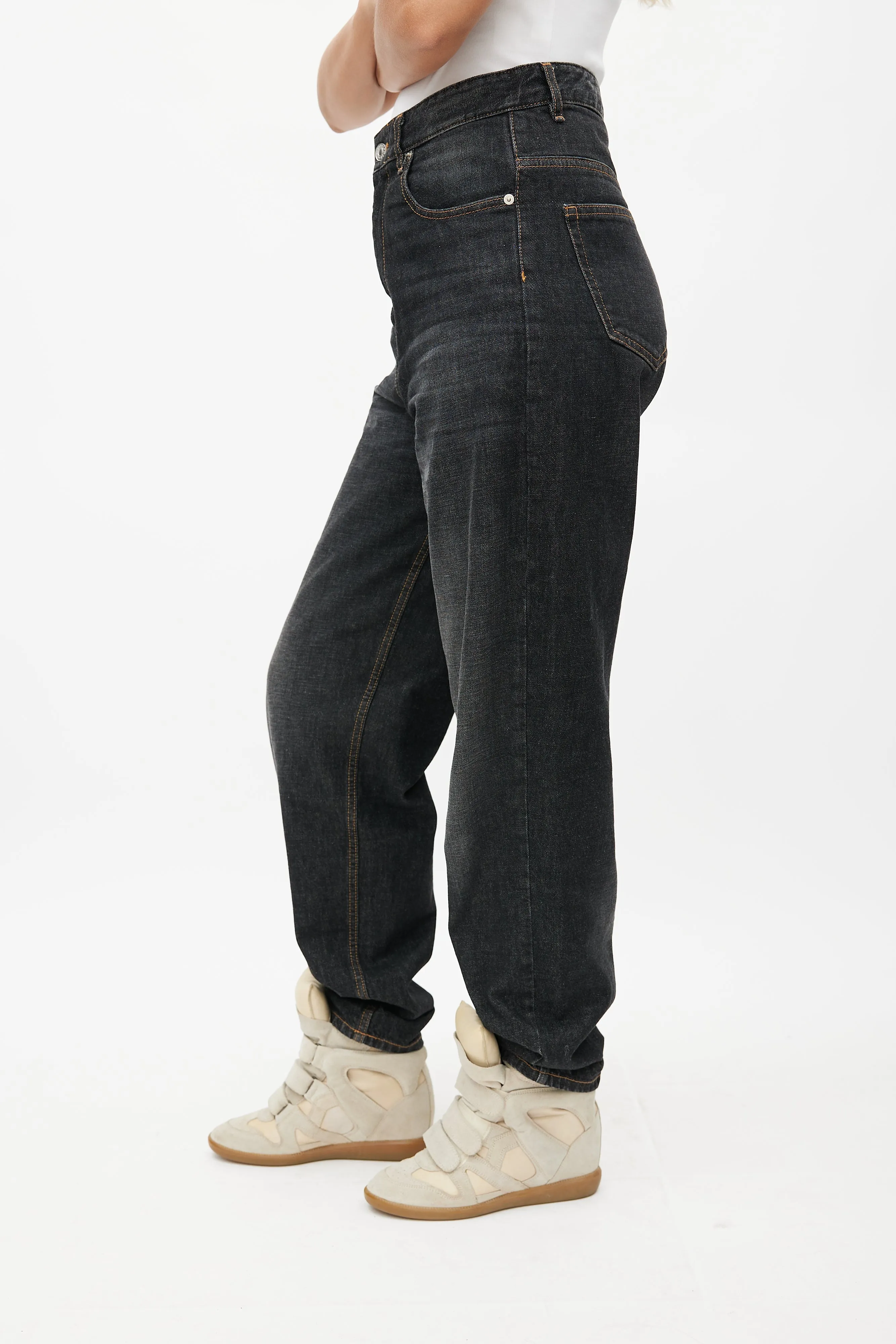 Black Tapered Denim Jeans