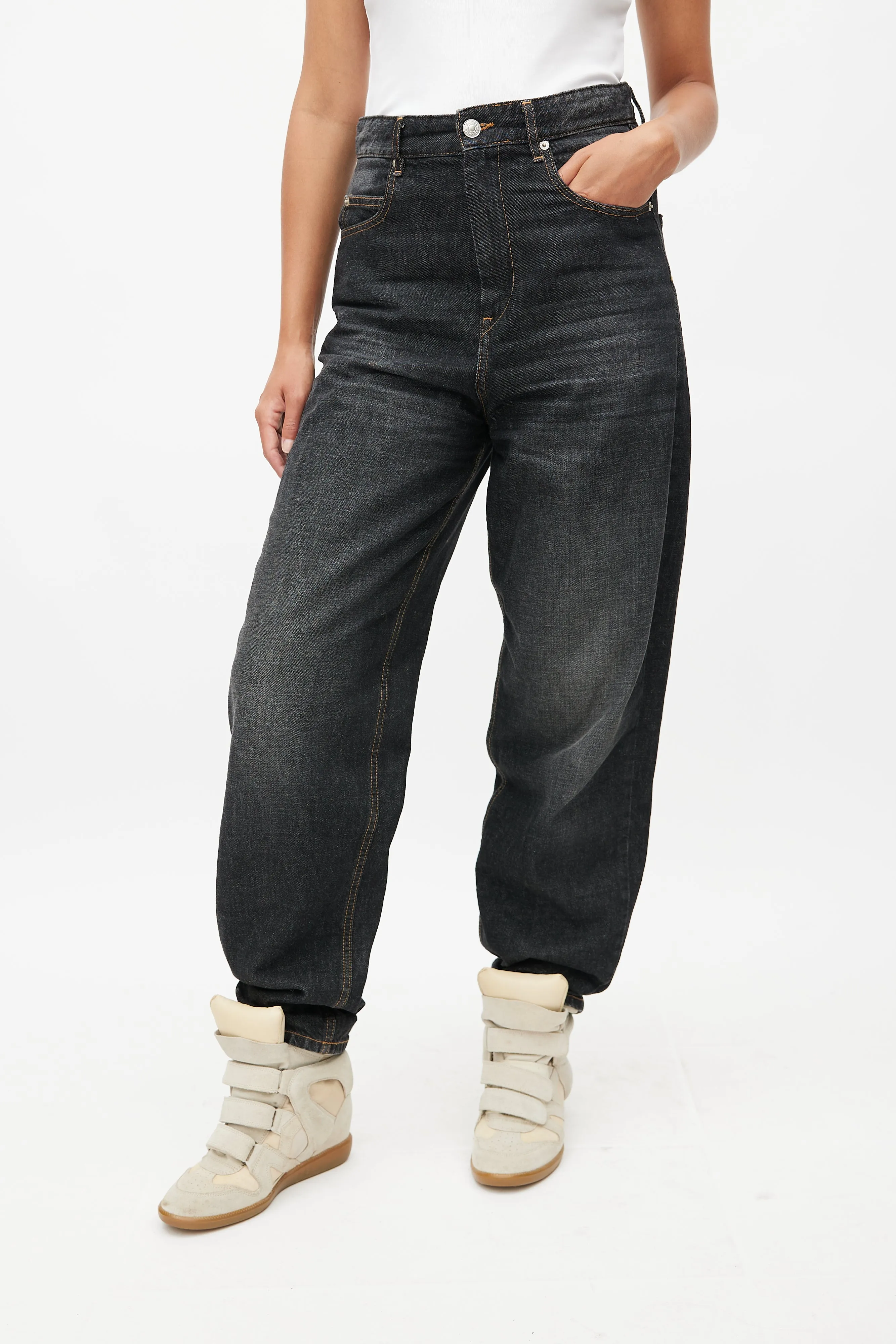 Black Tapered Denim Jeans