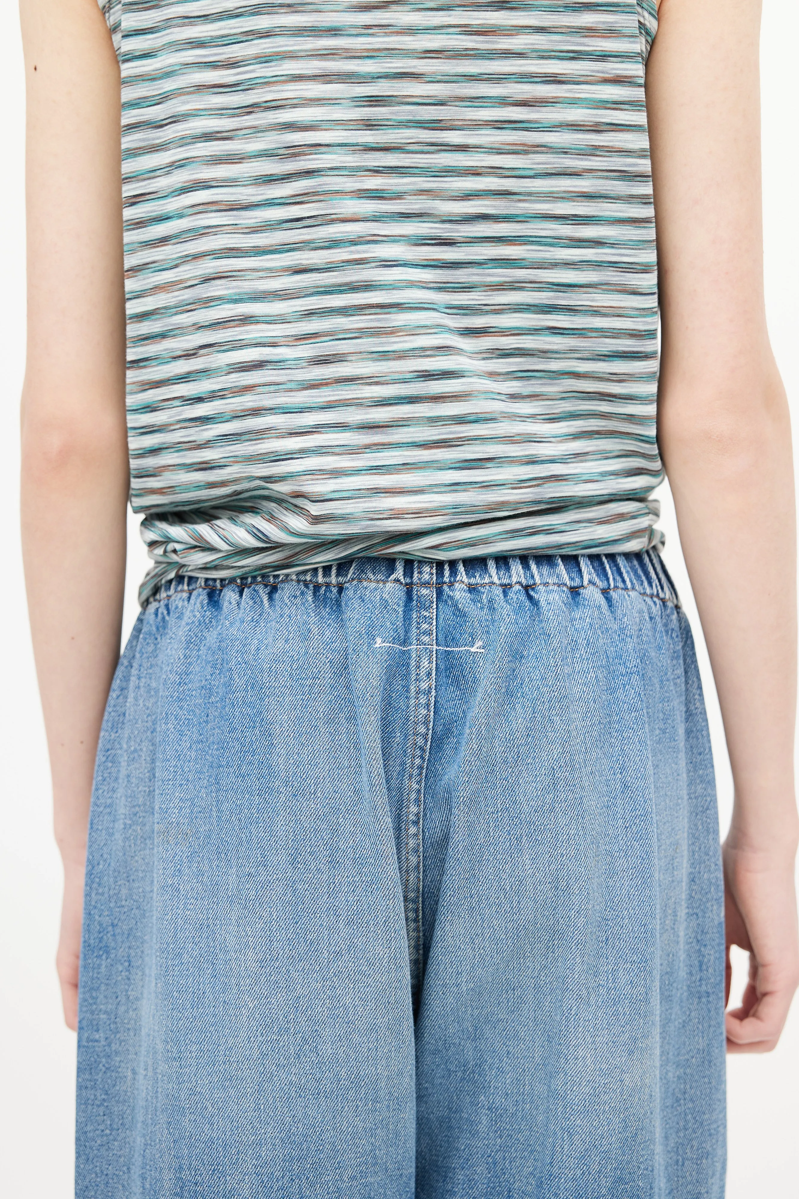 Blue Asymmetrical Paneled Denim Trouser