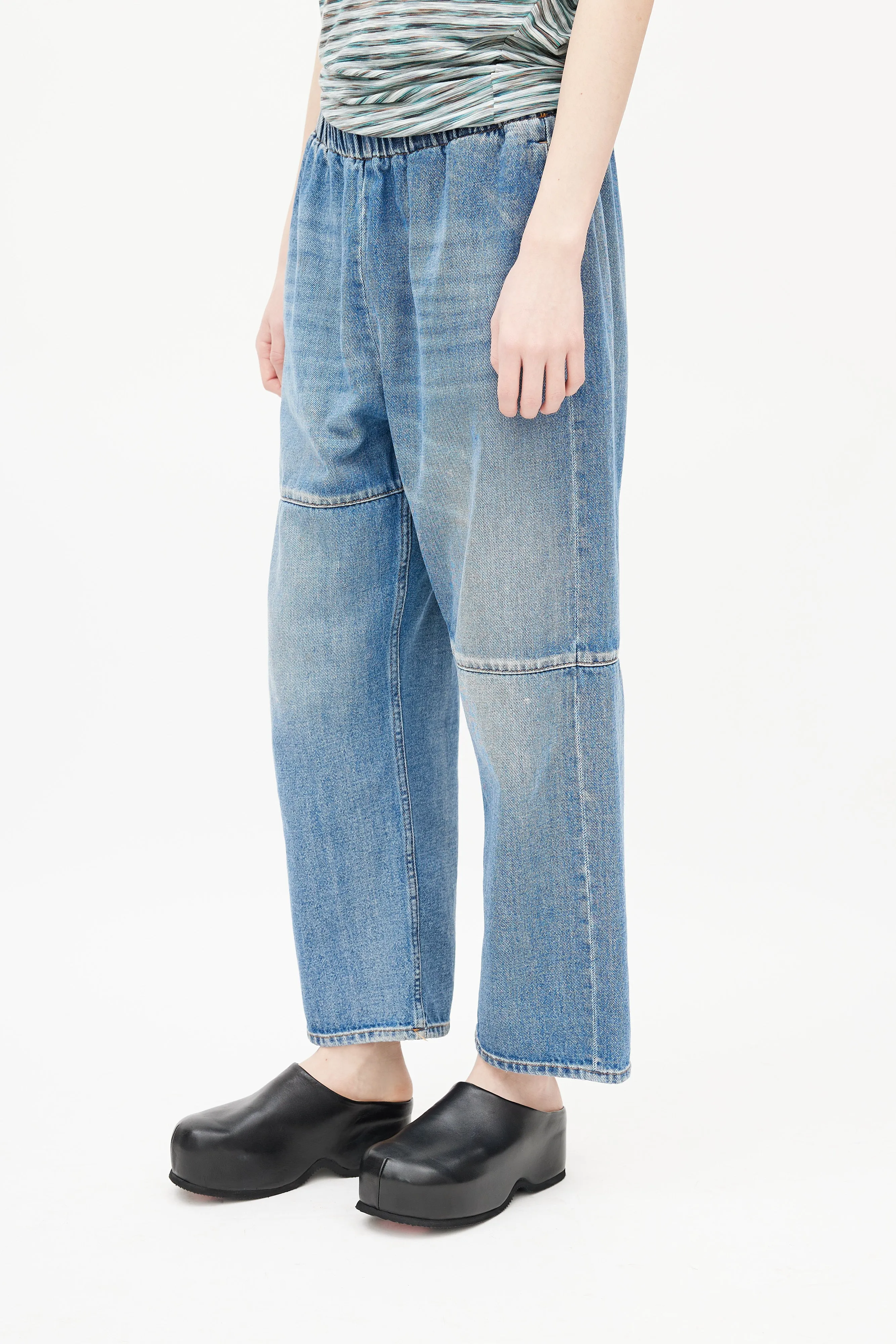 Blue Asymmetrical Paneled Denim Trouser