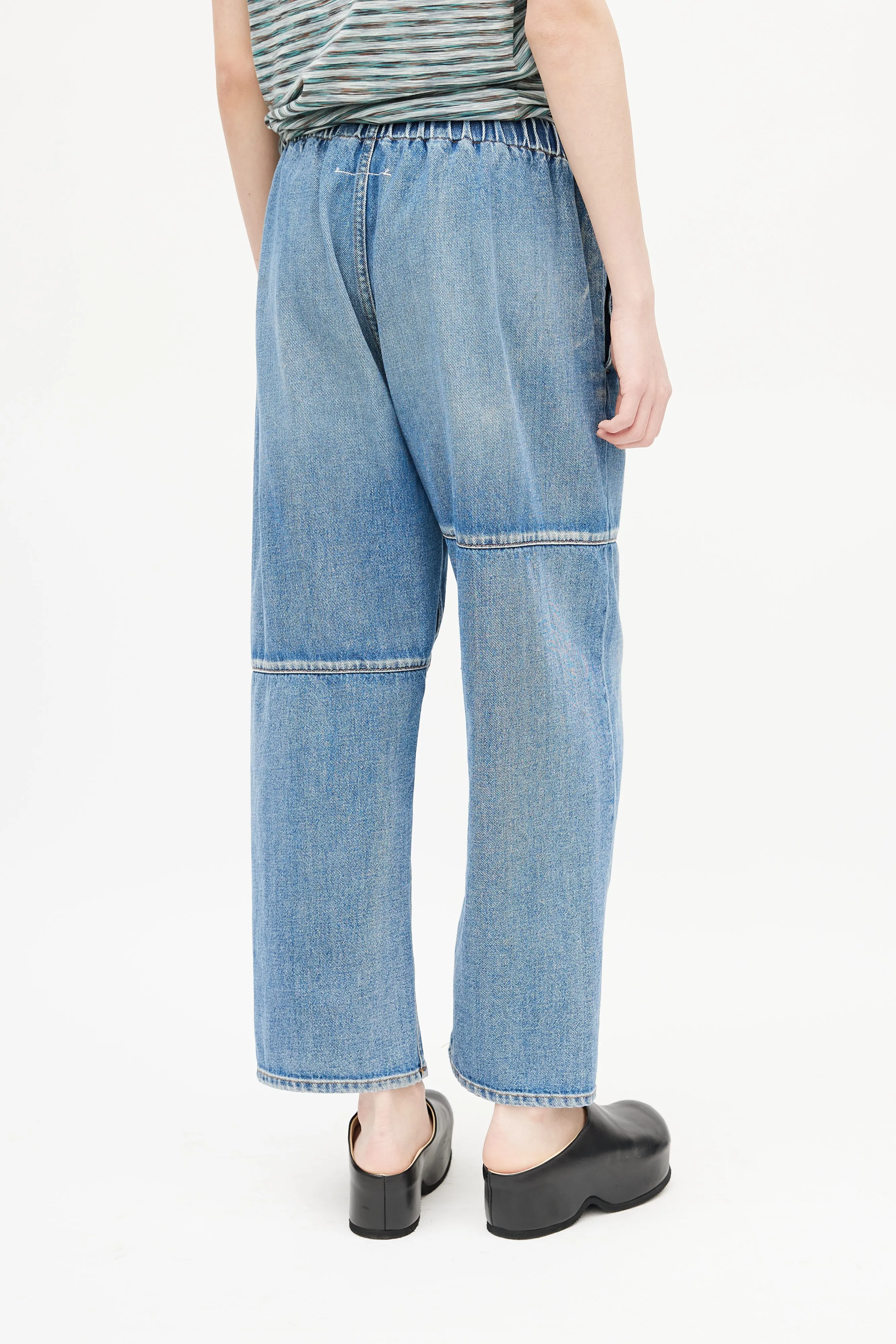 Blue Asymmetrical Paneled Denim Trouser