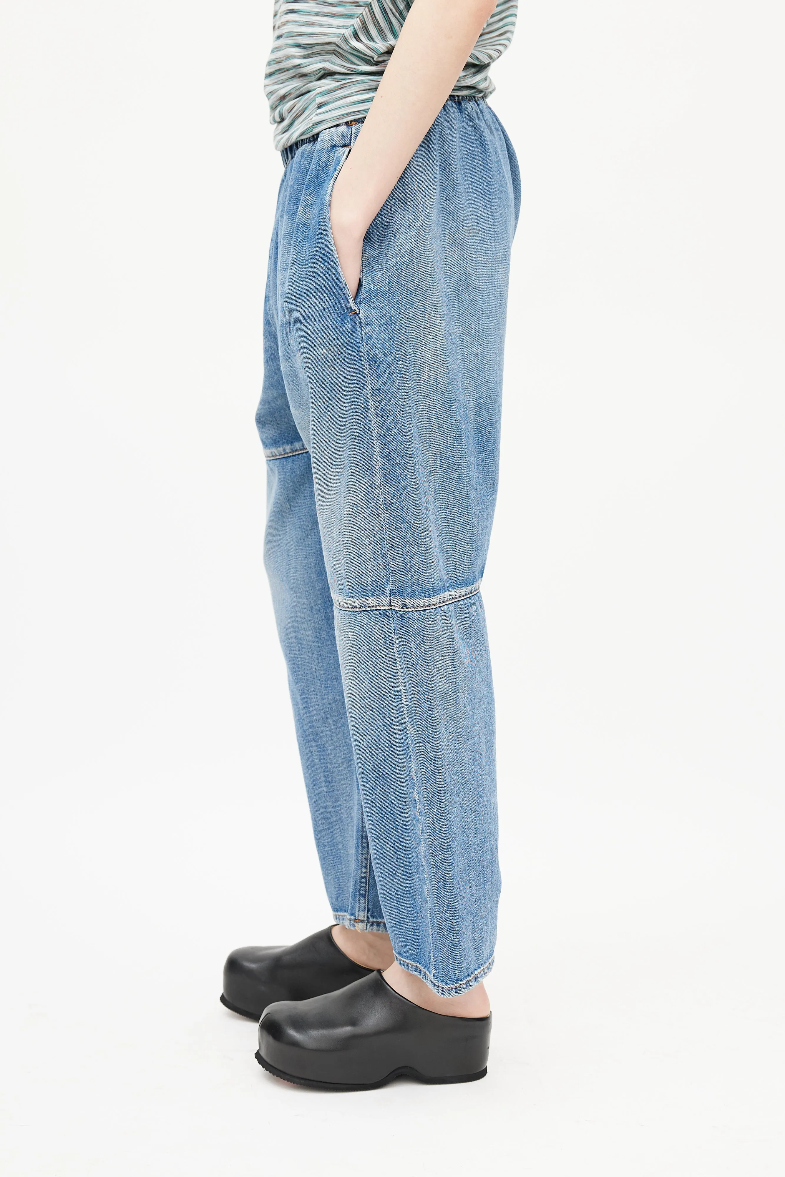 Blue Asymmetrical Paneled Denim Trouser