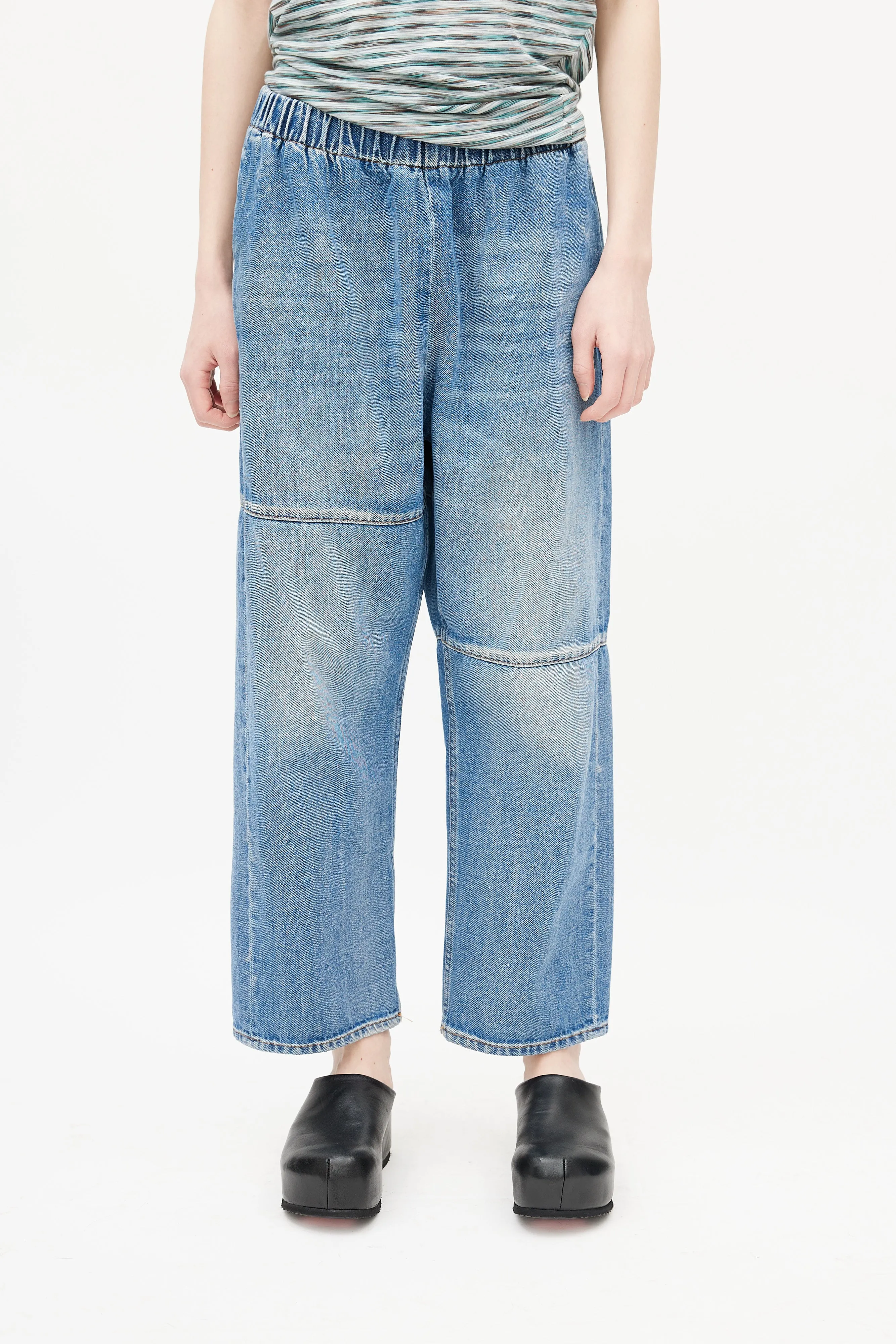 Blue Asymmetrical Paneled Denim Trouser