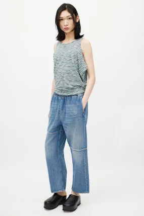 Blue Asymmetrical Paneled Denim Trouser