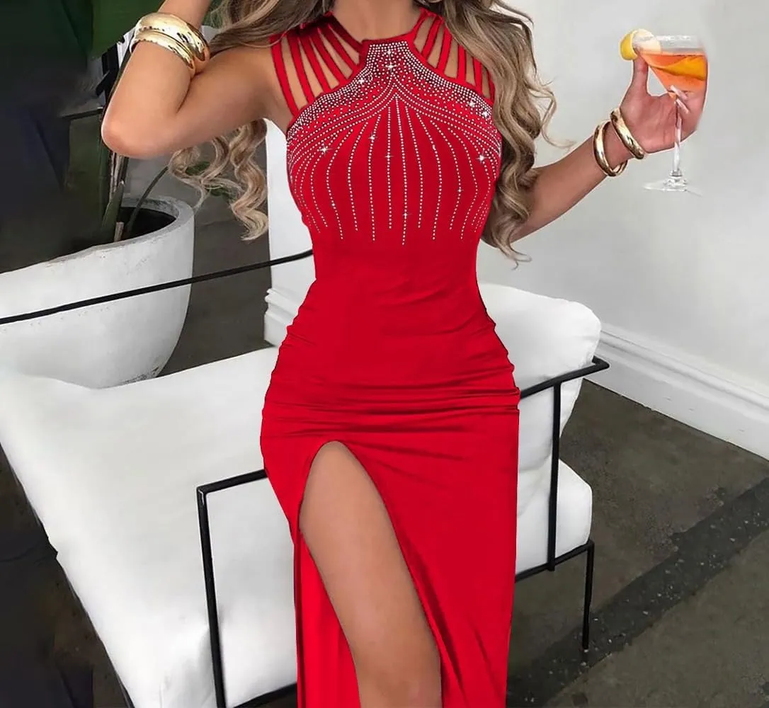 Bodycon Evening Gown Dress with Thigh Slit Slim Beach Vacation Party Cocktail Dresses