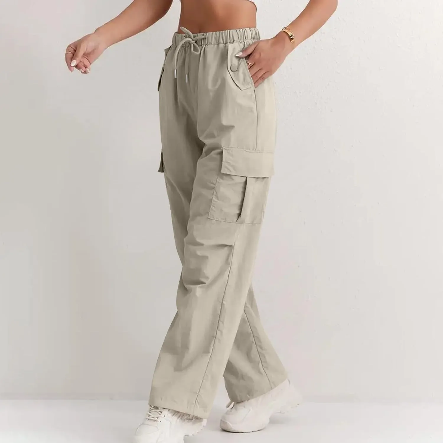 Cargo Pants for Women Stretchy Loose Quick Dry Parachute Pants with Multi Pockets Summer Fashion Outdoor Streetwear