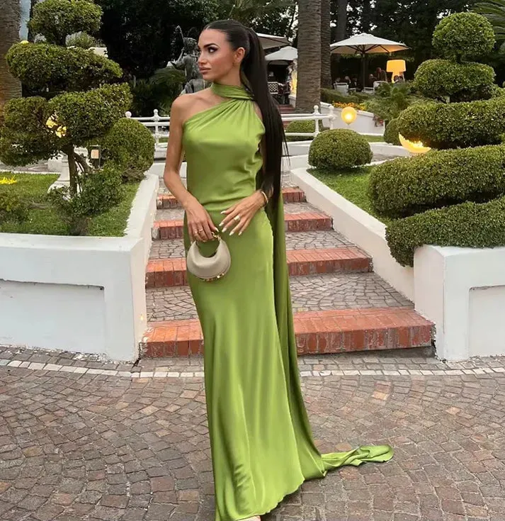 Casual Dresses Women Backless Satin Ribbon Sleeveless Elegant Lady Party Gown Long Evening Prom Dresses