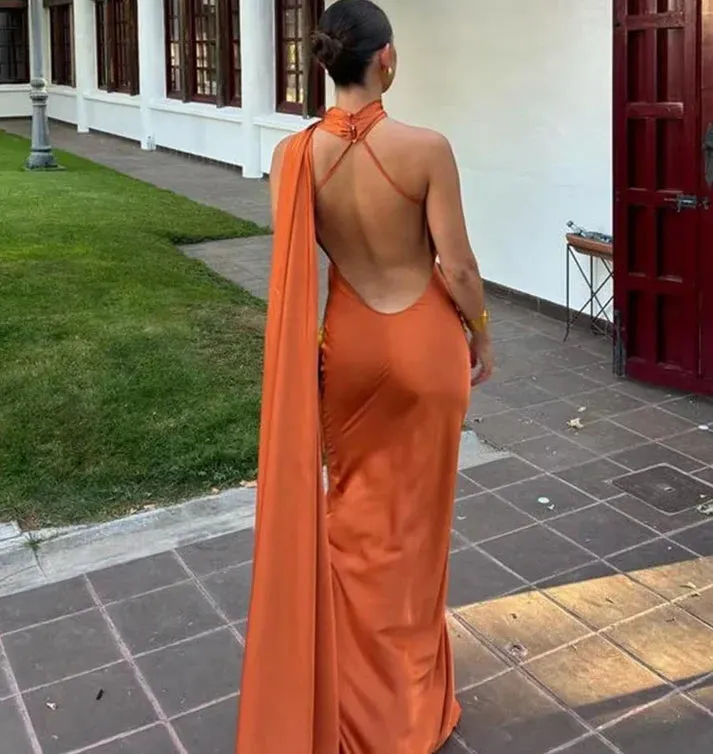 Casual Dresses Women Backless Satin Ribbon Sleeveless Elegant Lady Party Gown Long Evening Prom Dresses