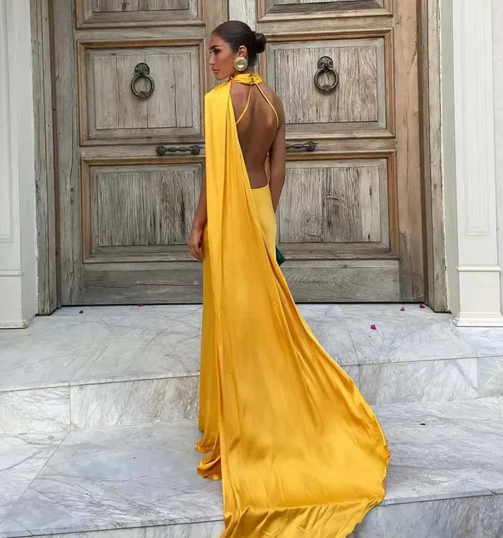 Casual Dresses Women Backless Satin Ribbon Sleeveless Elegant Lady Party Gown Long Evening Prom Dresses