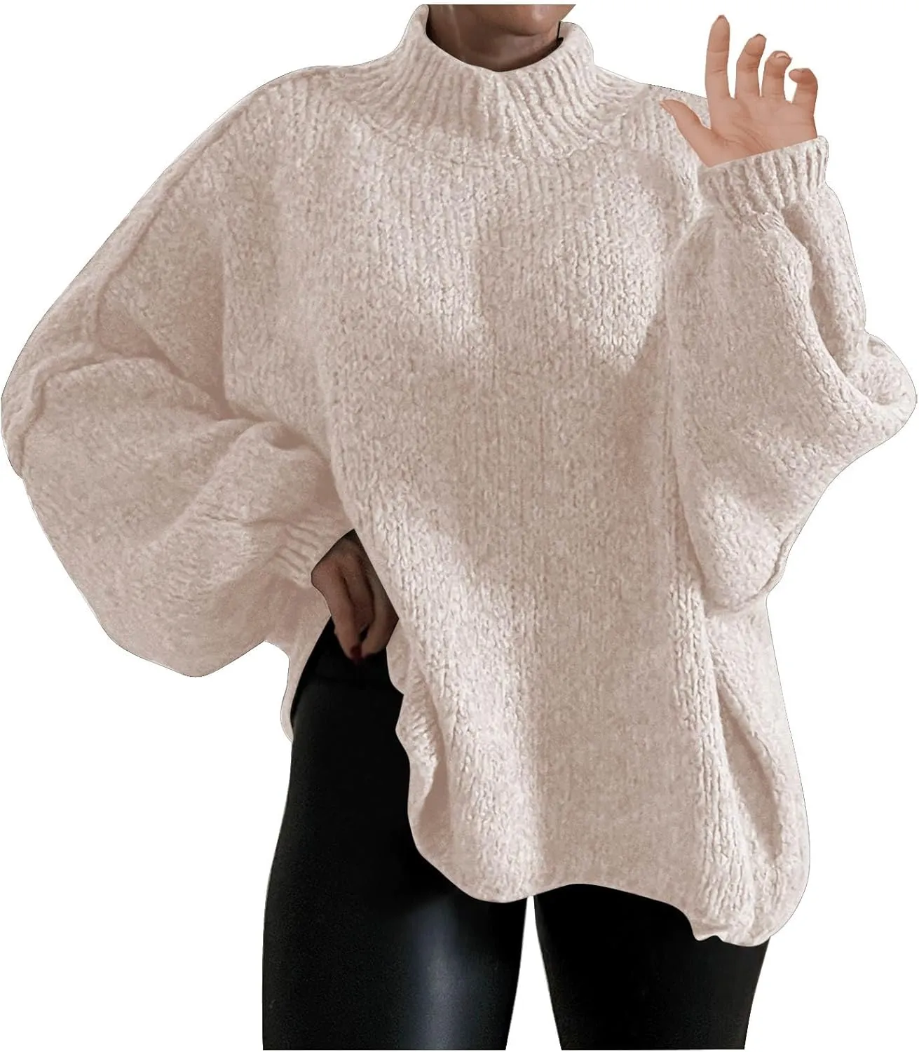 Chunky Knit Sweaters for Women Winter Warm Long Sleeve Mock Neck Oversized Sweater Casual Loose Pullover Tops