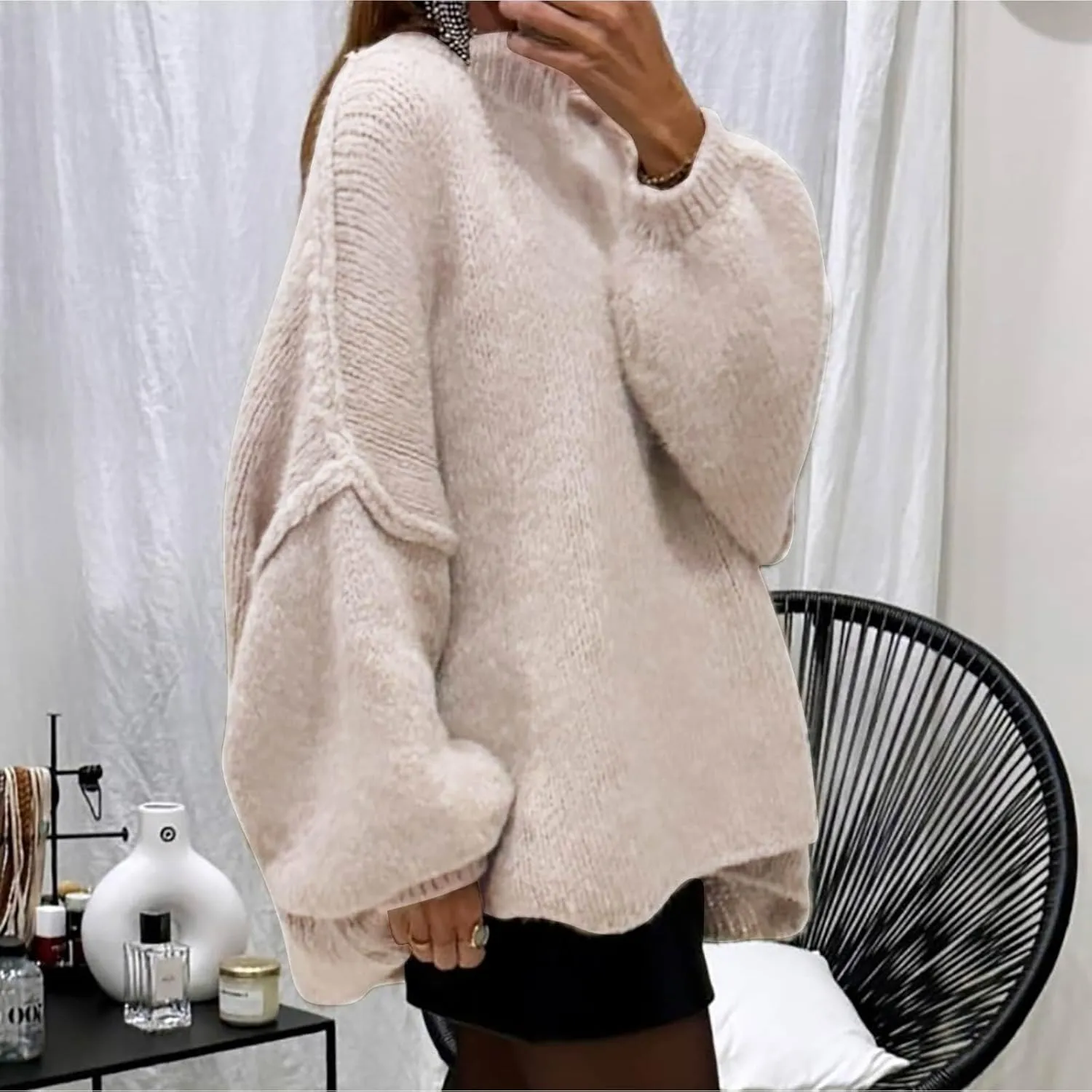 Chunky Knit Sweaters for Women Winter Warm Long Sleeve Mock Neck Oversized Sweater Casual Loose Pullover Tops