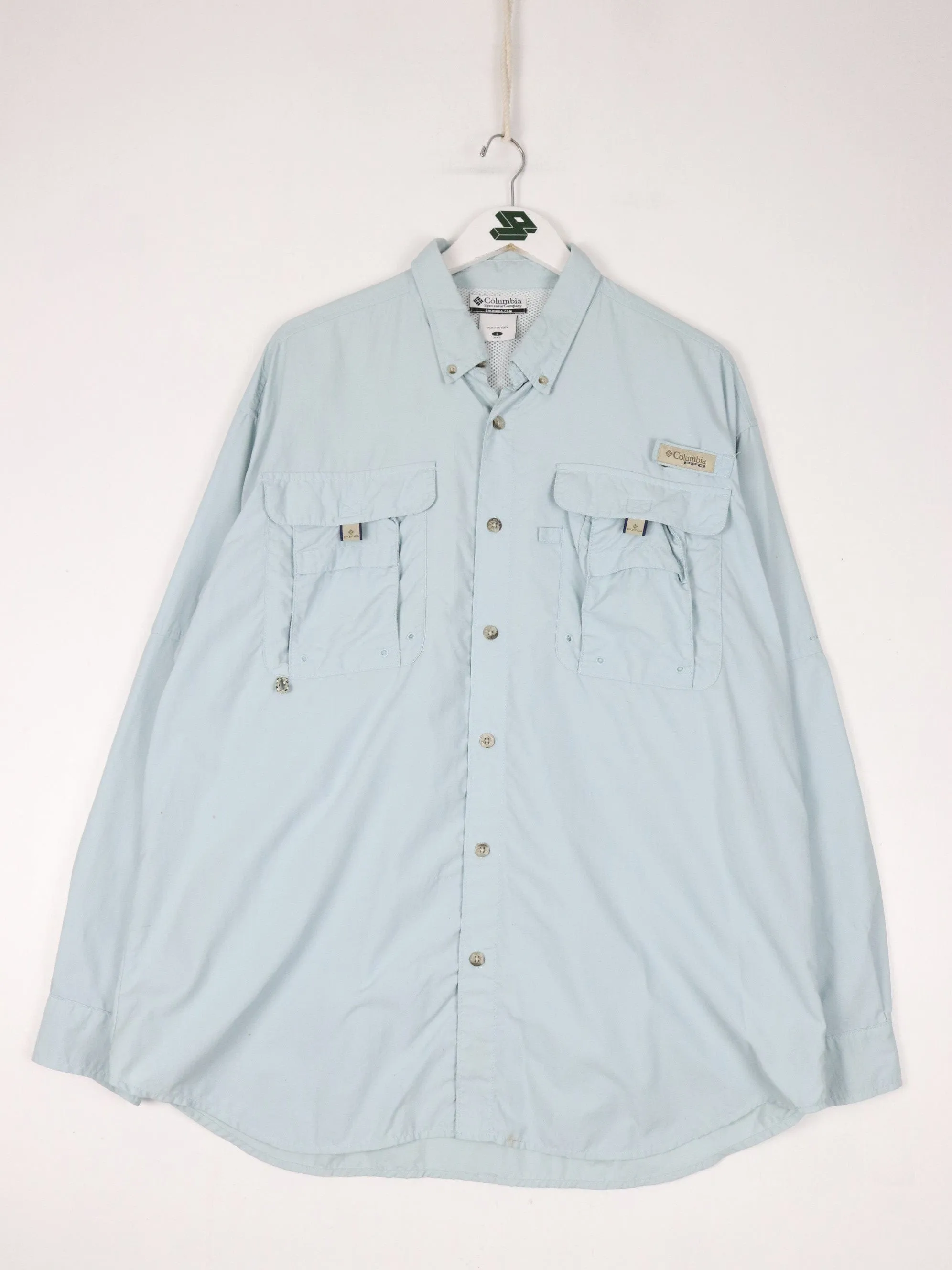 Columbia Shirt Mens Large Blue Button Up Fishing Outdoors