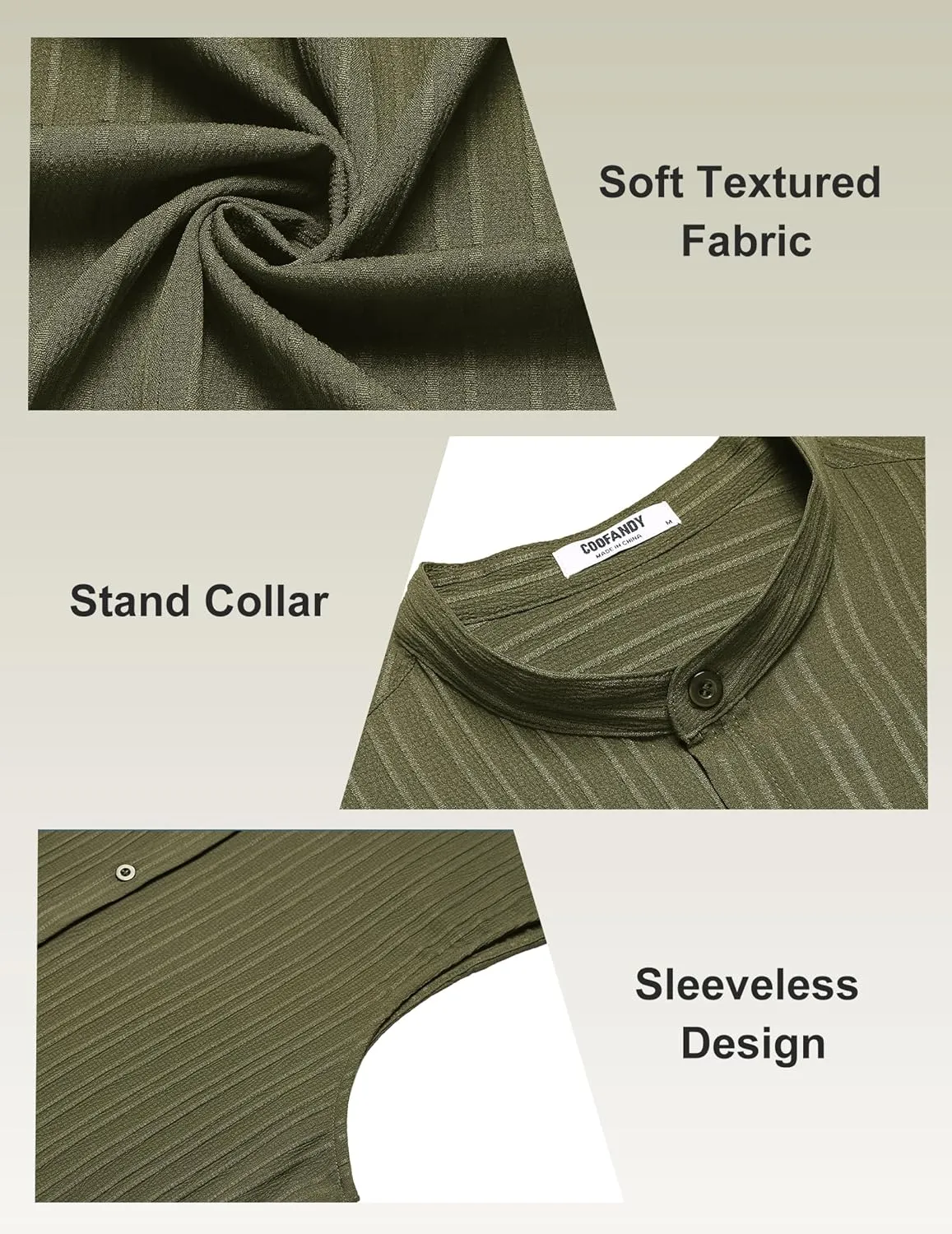 COOFANDY Mens Sleeveless Summer Shirts Beach Tank Tops Button Up Textured Tank Shirt for Vacation