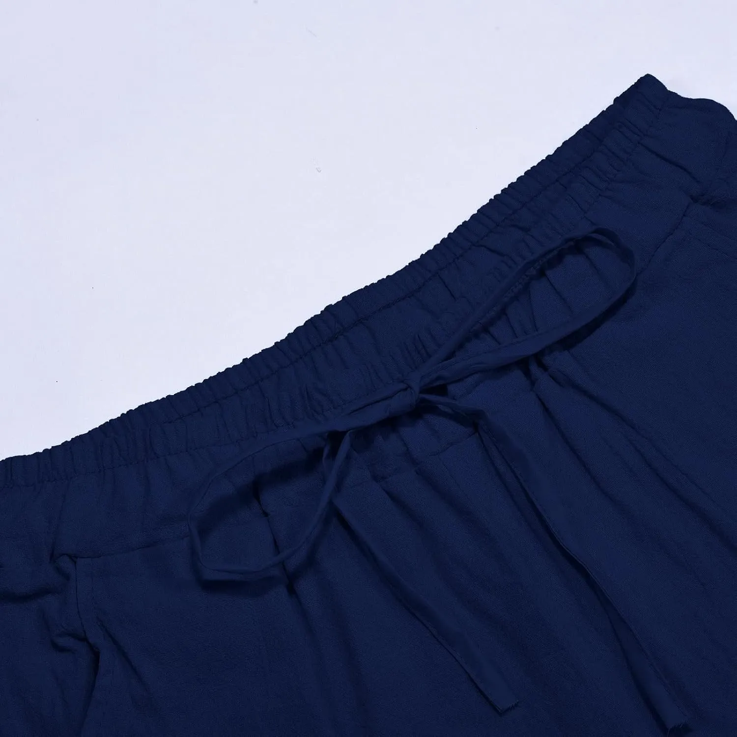 Cotton Linen Pants for Men Loose Fit Elastic Waist Beach Wedding Dress Pants Wide Leg Trousers with Pockets