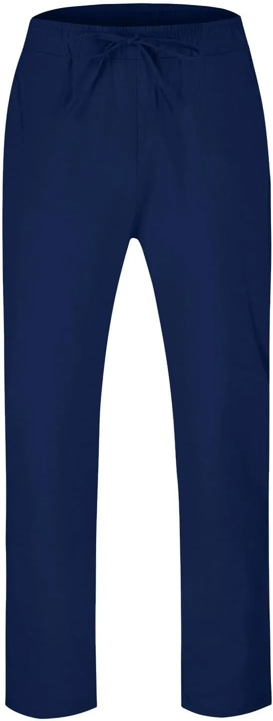Cotton Linen Pants for Men Loose Fit Elastic Waist Beach Wedding Dress Pants Wide Leg Trousers with Pockets