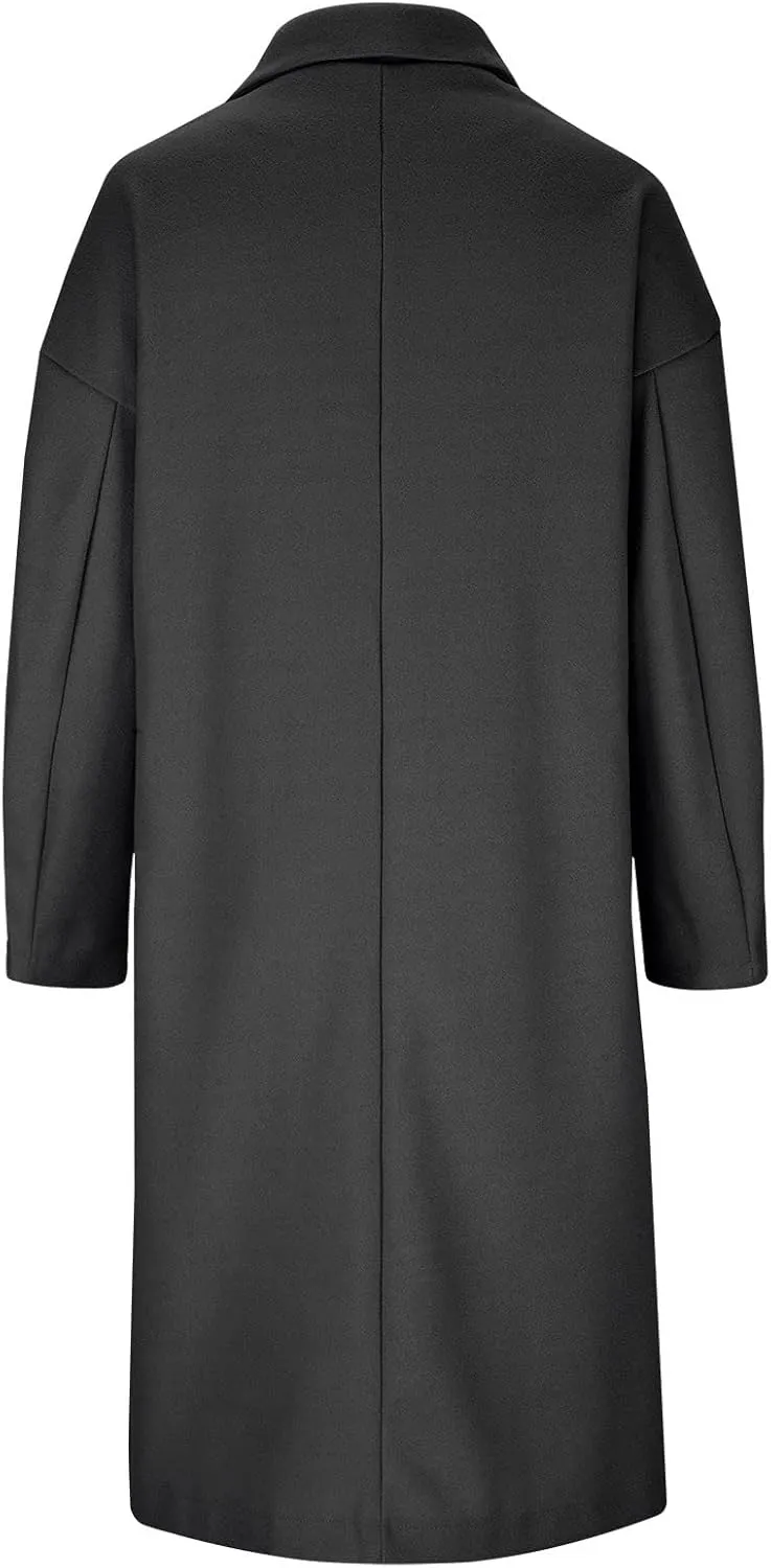 fartey Women's Trench Coats Double-Breasted Classic Lapel Overcoat Oversized Mid-Long Length Wool Blend Pea Coats