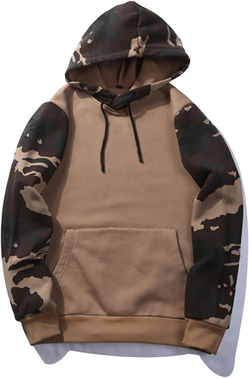 Finelylove Men's Pullover Hoodie Fleece Military Camo Hoodie Long Sleeve Contrast Color Hooded Sweatshirt with Pocket