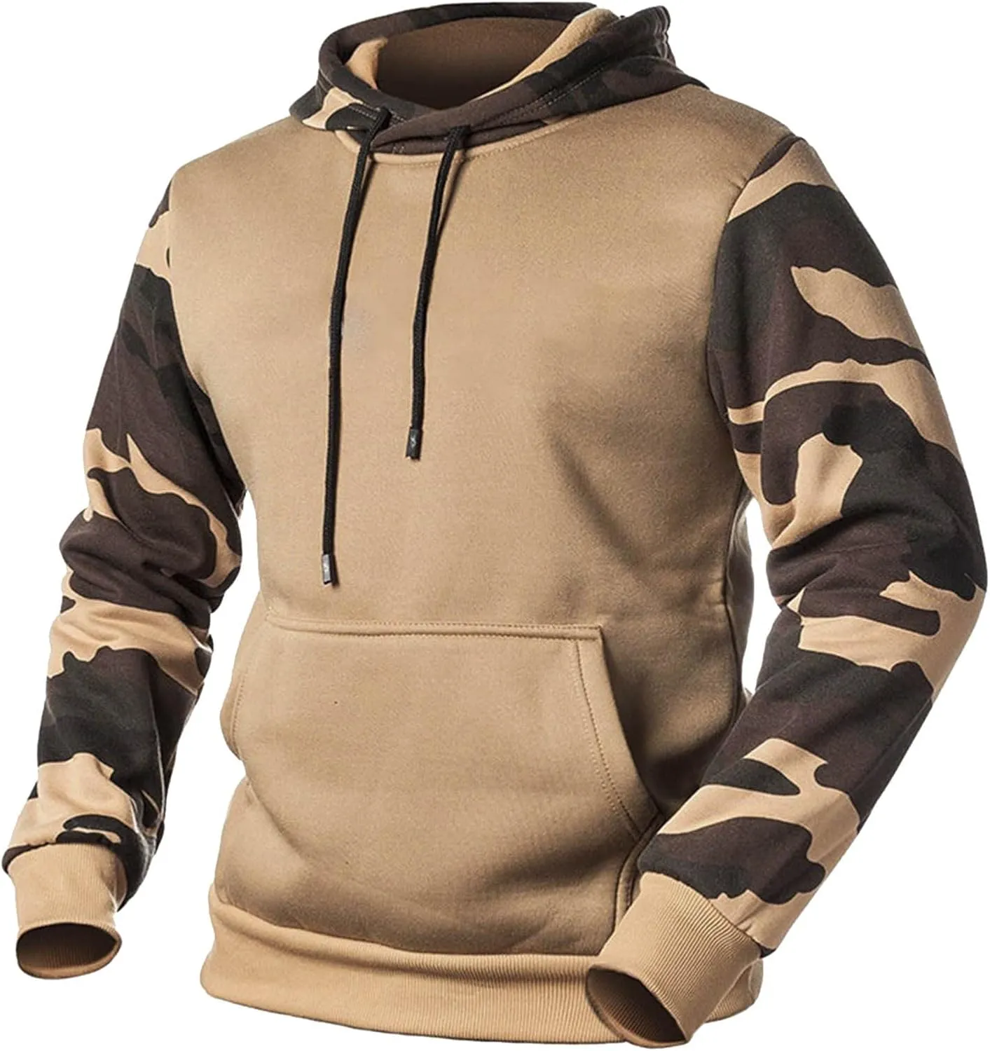 Finelylove Men's Pullover Hoodie Fleece Military Camo Hoodie Long Sleeve Contrast Color Hooded Sweatshirt with Pocket