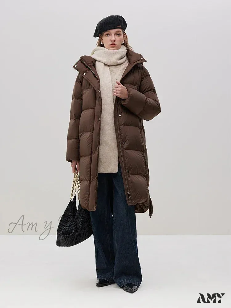 Hooded Long Black Simple Raglan Sleeve Thicken Winter White Duck Female Coat