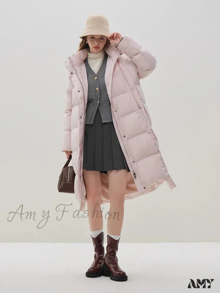 Hooded Long Black Simple Raglan Sleeve Thicken Winter White Duck Female Coat