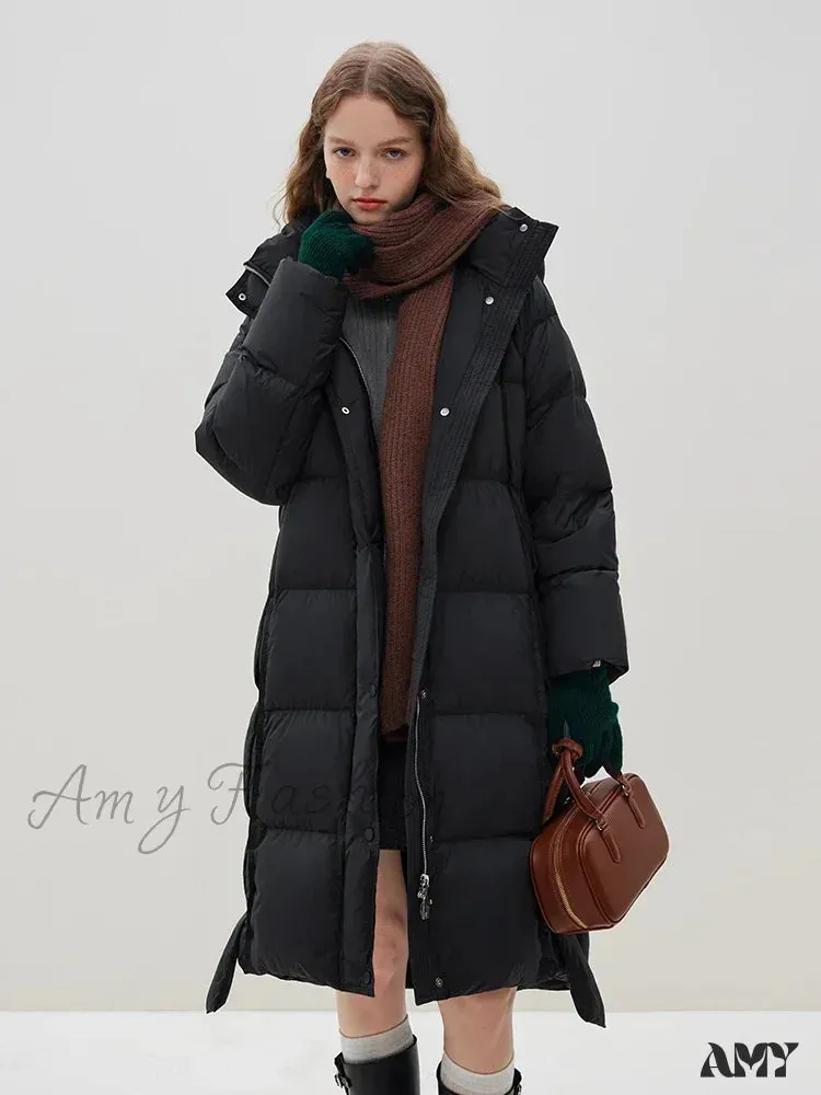 Hooded Long Black Simple Raglan Sleeve Thicken Winter White Duck Female Coat
