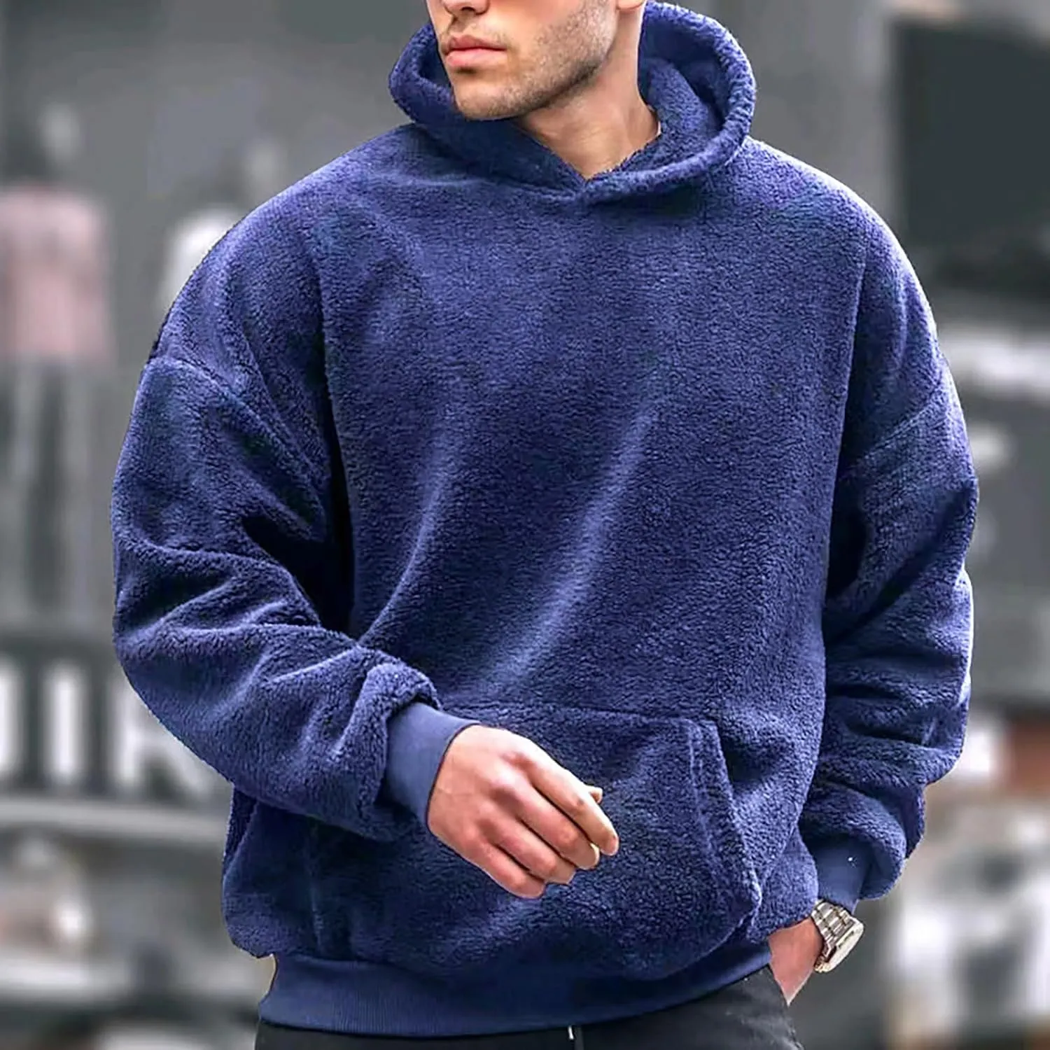 Hoodies for Men Winter Fleece Soft Pullover Sweatshirt Long Sleeve Warm Heavyweight Casual Tops Outfits