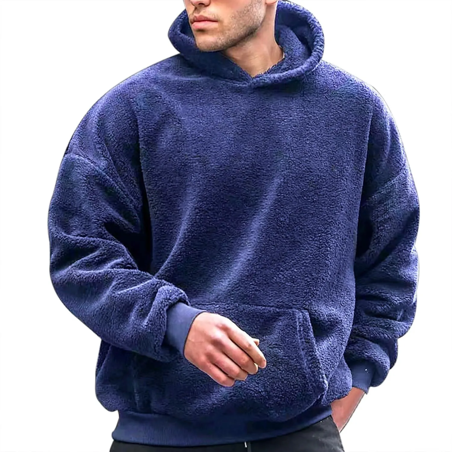 Hoodies for Men Winter Fleece Soft Pullover Sweatshirt Long Sleeve Warm Heavyweight Casual Tops Outfits