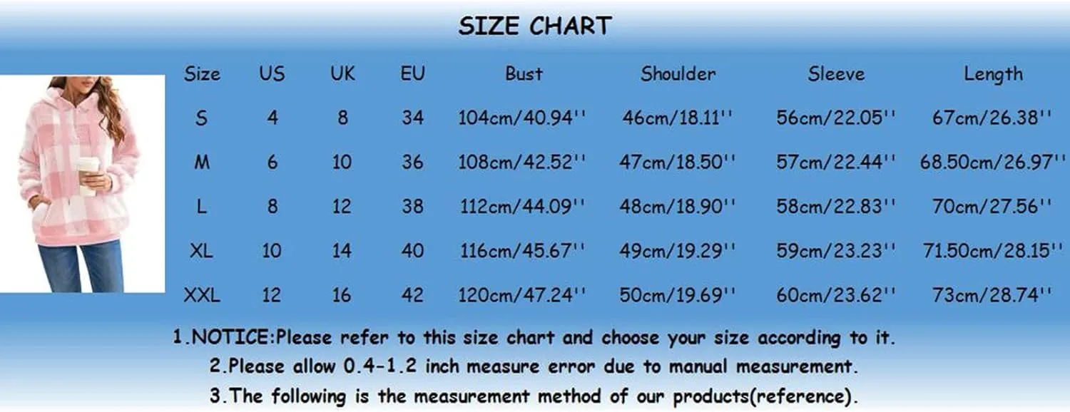 iQKA Women's Casual Christmas Plaid Jacket Long Sleeve Buttons Plush Cardigan Winter Warm Lapel Trench Coat