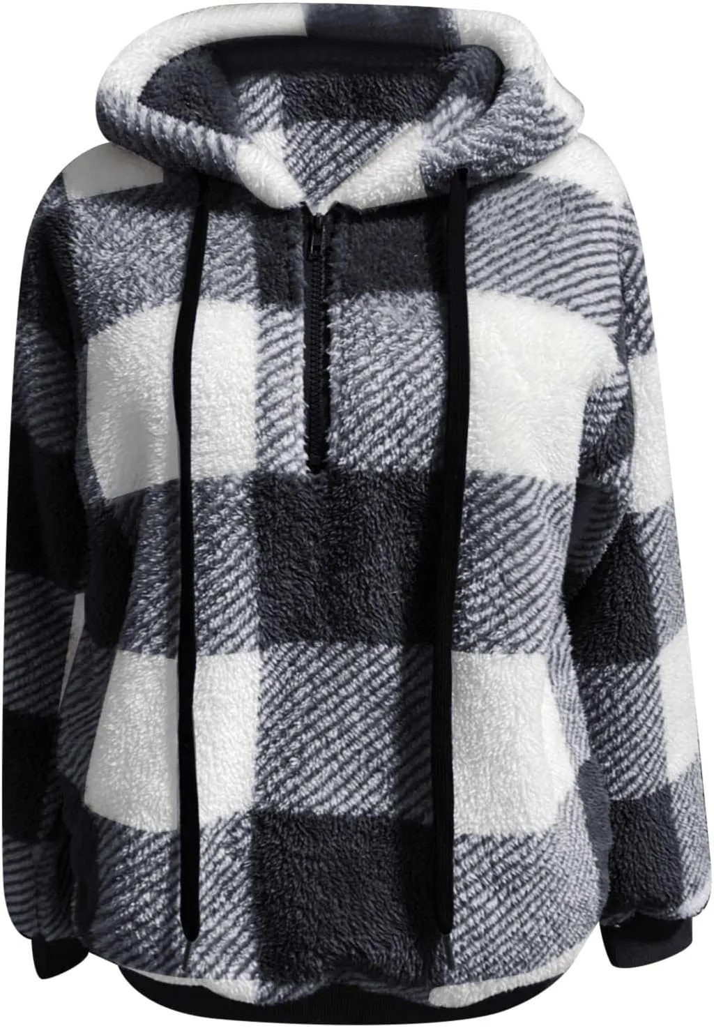 iQKA Women's Casual Christmas Plaid Jacket Long Sleeve Buttons Plush Cardigan Winter Warm Lapel Trench Coat
