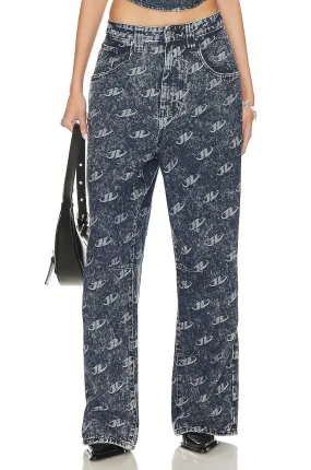 Jaded London Monogram Baggy Trousers in Denim Blue
