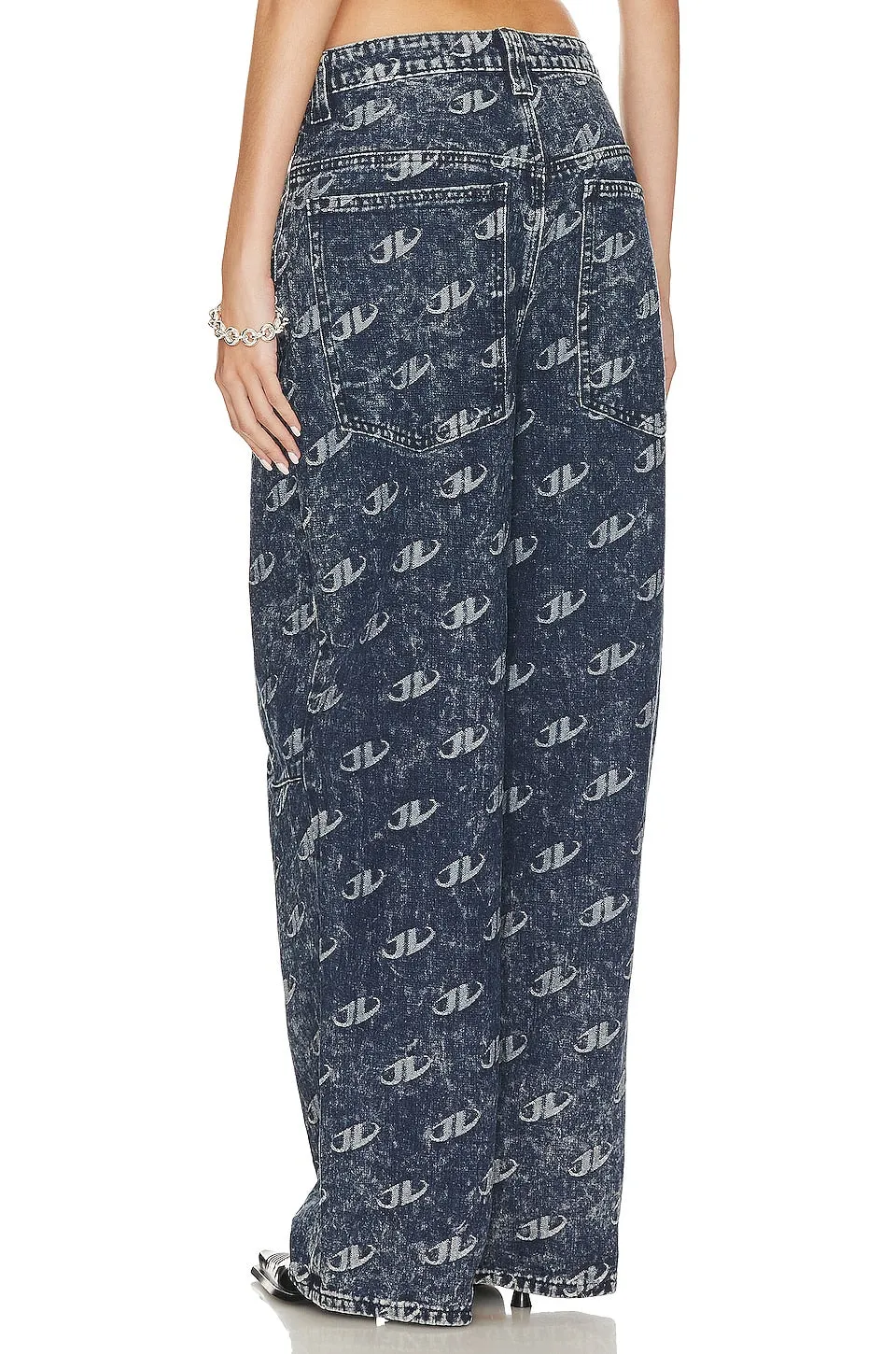 Jaded London Monogram Baggy Trousers in Denim Blue