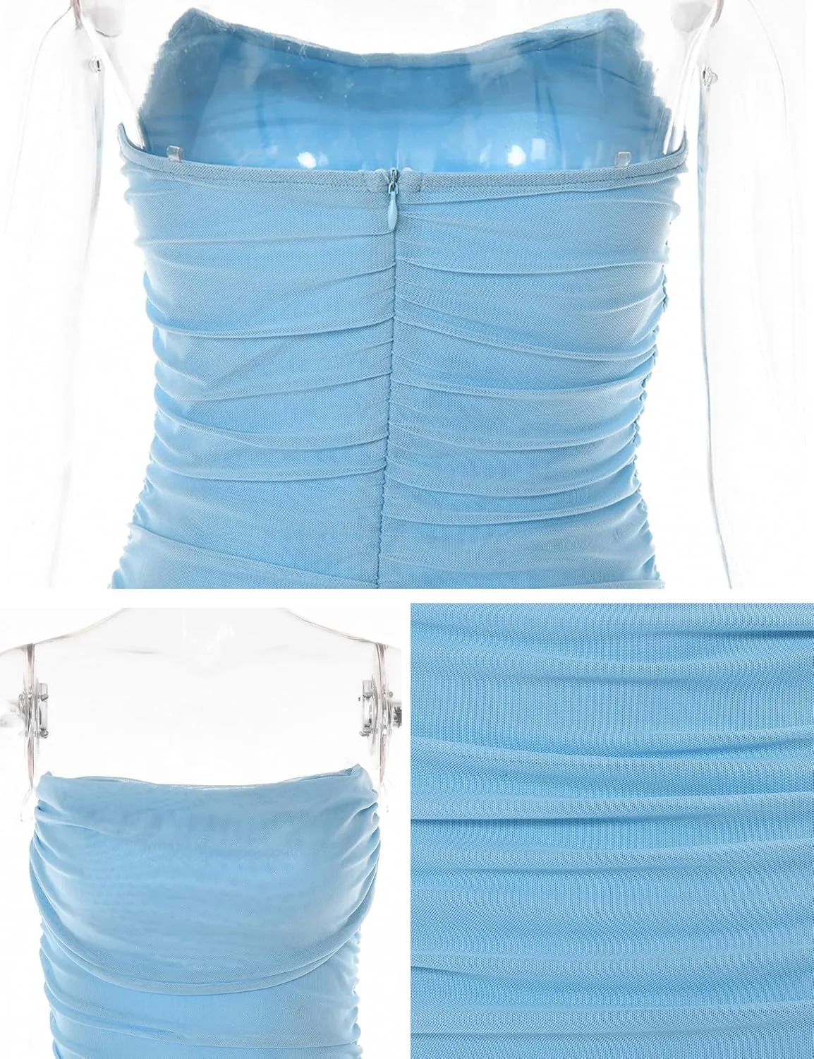 meilun Women's Strapless Mesh Midi Dress Wrinkcle Sexy Party Dress Bodycon Holiday Party Dresses