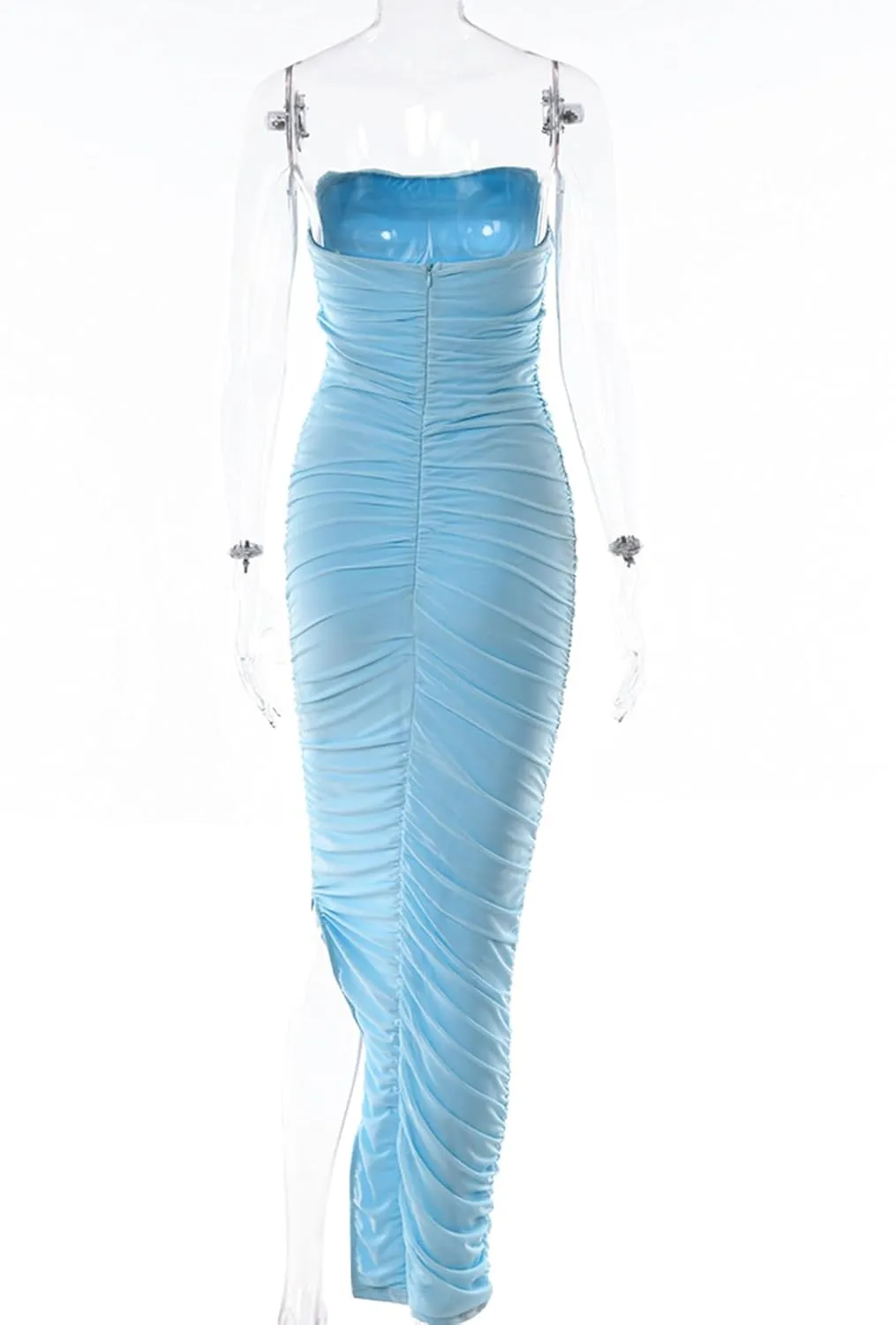 meilun Women's Strapless Mesh Midi Dress Wrinkcle Sexy Party Dress Bodycon Holiday Party Dresses