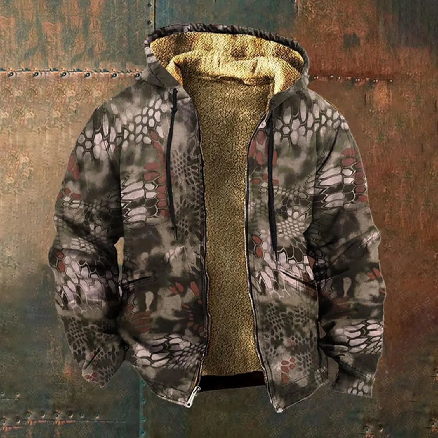 Mens Fleece Lined Jackets Full Zip Fall Winter Coats Fashion Thermal Hoodies Sweatshirt Fuzzy Sherpa Cardigan Sweater