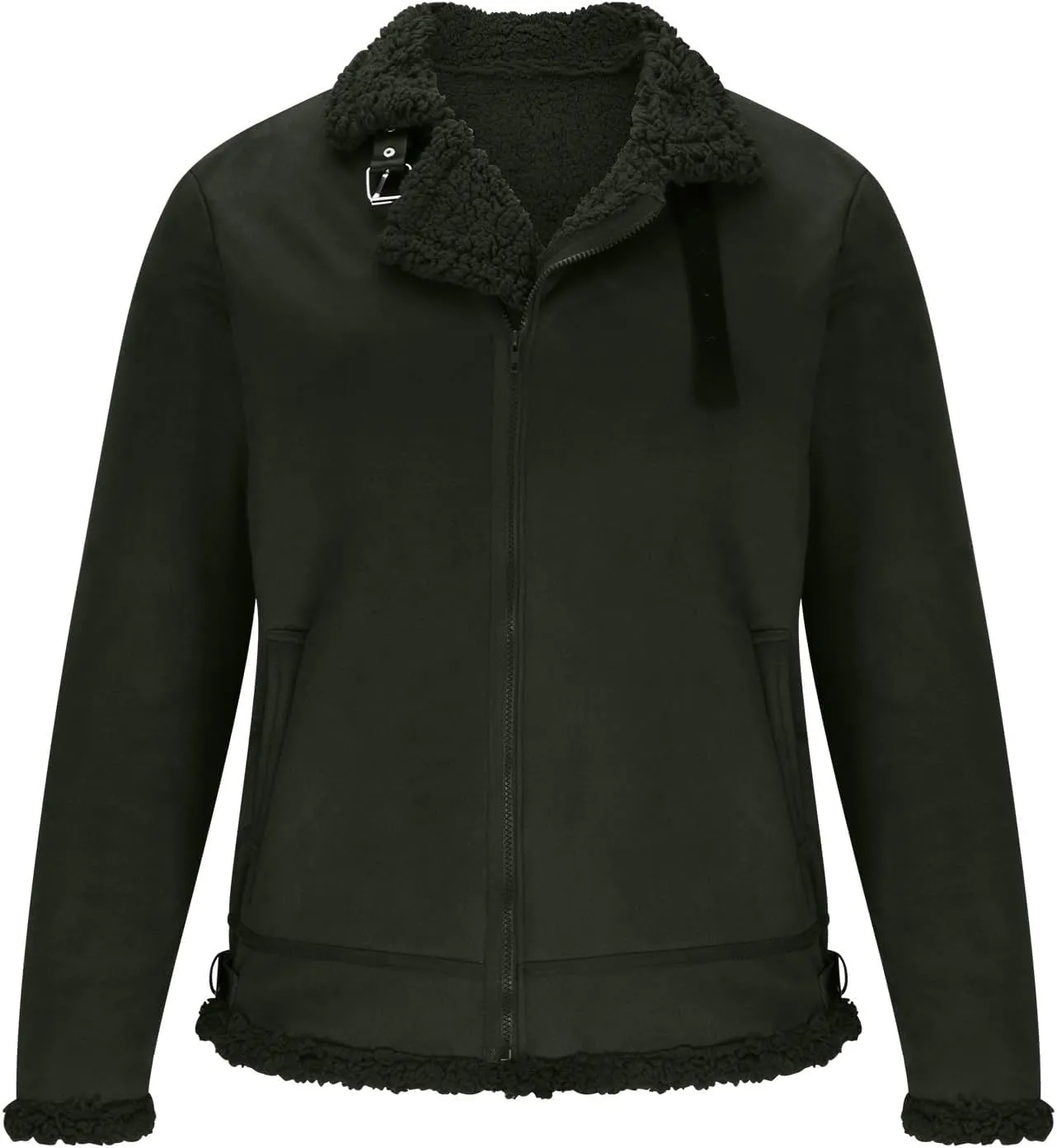 Men's Leather Cotton Cargo Jacket Winter Sherpa Fleece Lined Work Jacket Coats Lapel Collar Motorcycle Classic Jackets