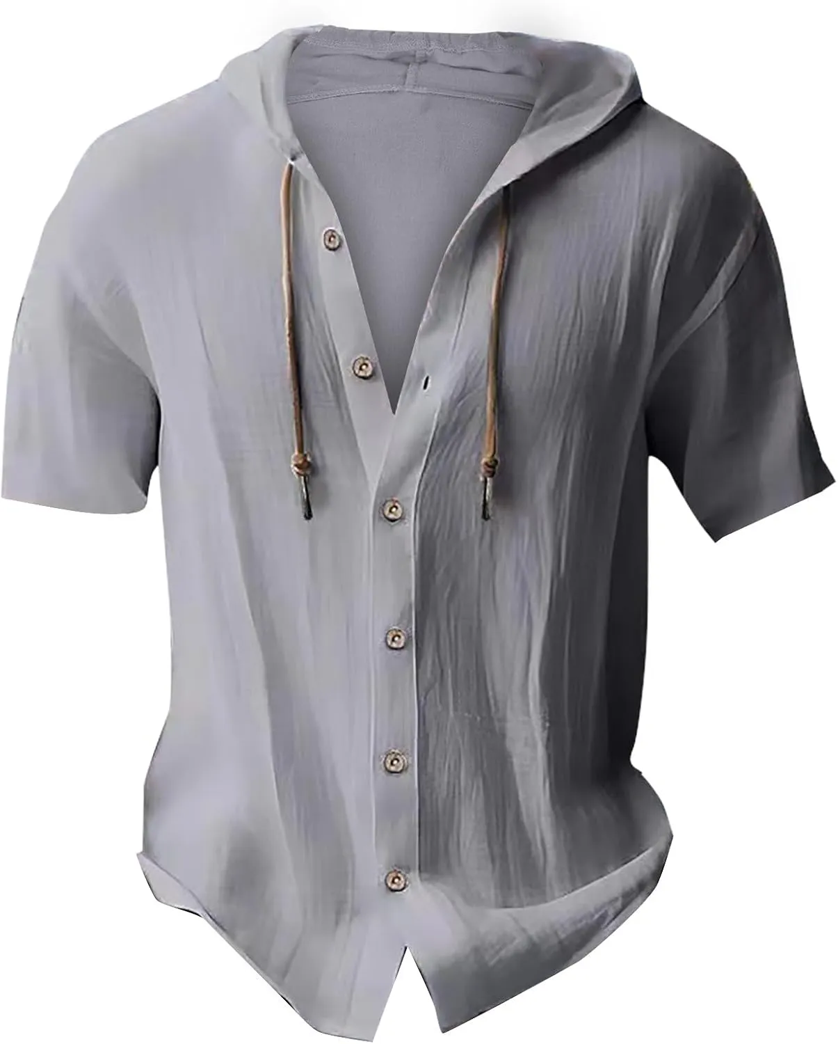 Mens Long Sleeve Linen Shirts Hooded V Neck Button Up Hoodies Casual Vacation Hawaiian Beach Yoga Hippie Shirts
