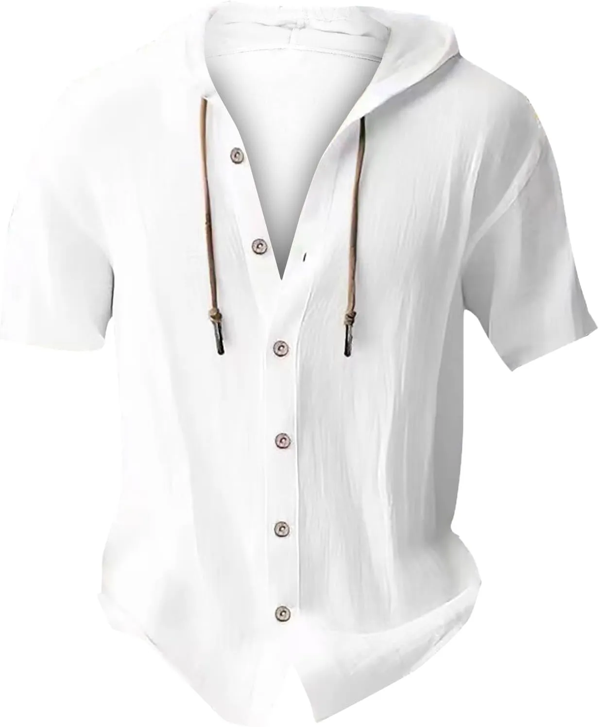 Mens Long Sleeve Linen Shirts Hooded V Neck Button Up Hoodies Casual Vacation Hawaiian Beach Yoga Hippie Shirts