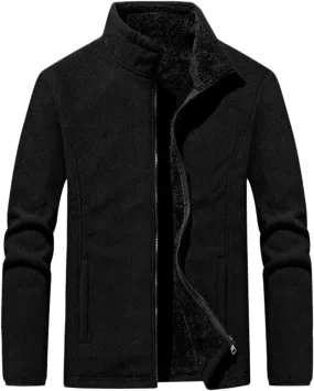 Men's Sherpa Lined Fleece Zipper Jacket Casual Full Zip Up Winter Warm Coats Classic Heavyweight Sweatshirt