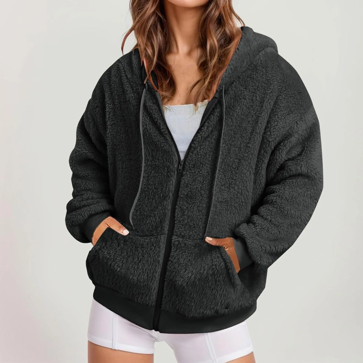 QWENTMTNTY Woman Plus Size Winter Jackets Plus Size Women Lightweight Faux Sheepskin Coat Warm Windbreaker Winter Jackets