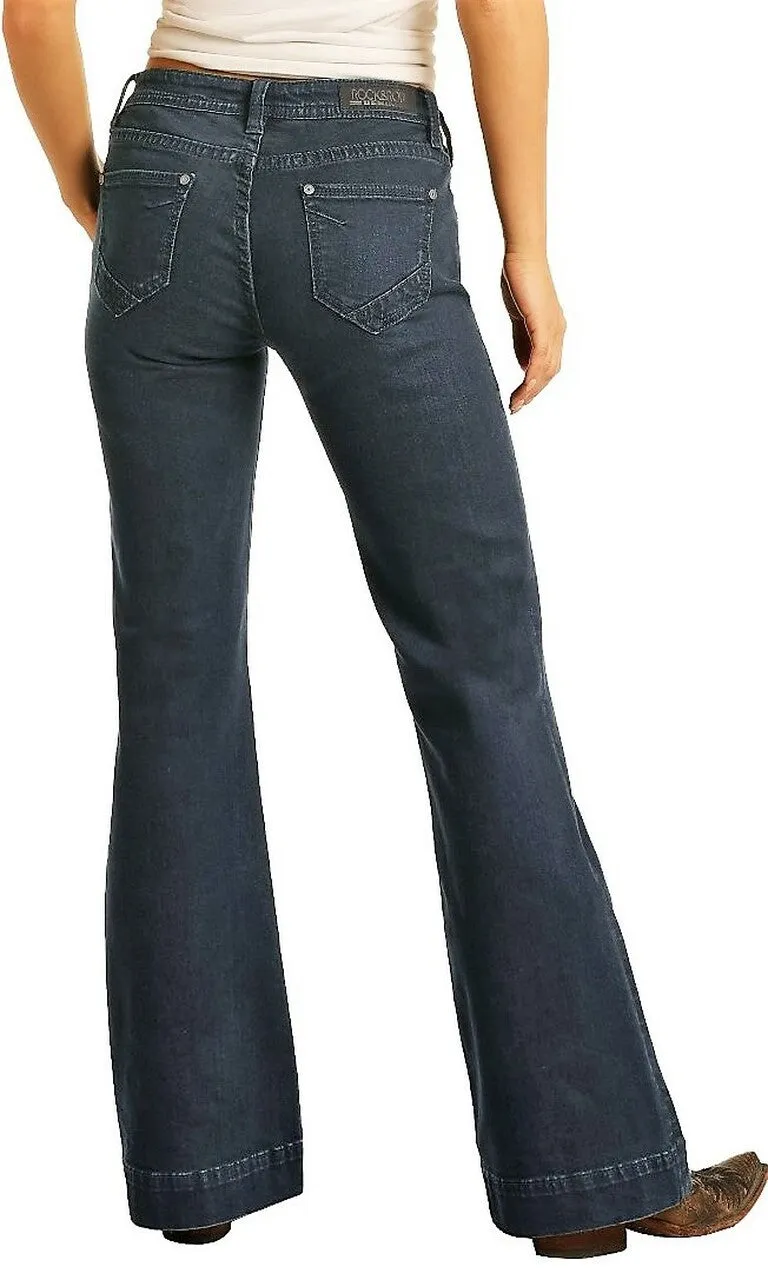 Rock & Roll Denim Ladies Mid Rise Extra Stretch Trousers- Dark Wash