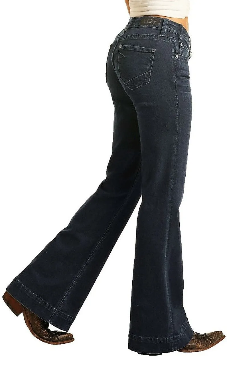 Rock & Roll Denim Ladies Mid Rise Extra Stretch Trousers- Dark Wash
