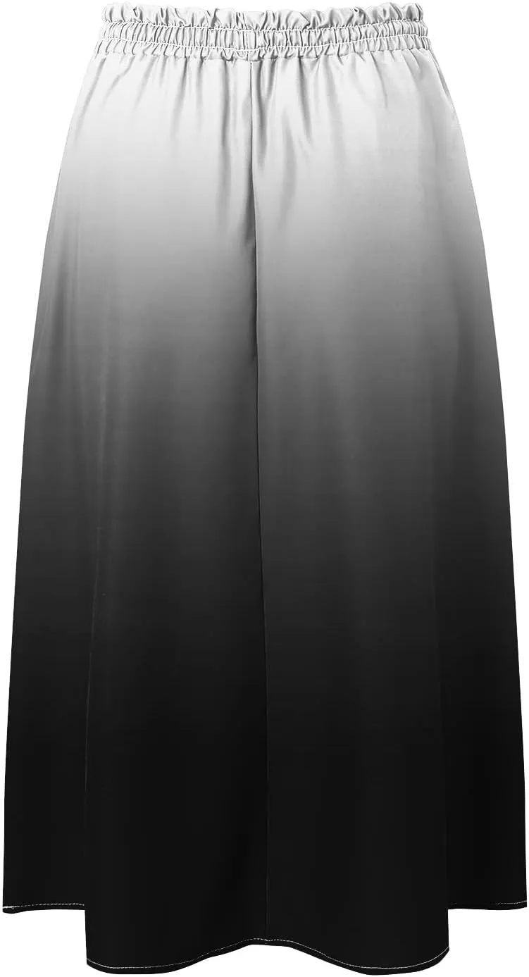 Rvidbe Skirts for Women Midi Length Pleated High Waisted Casual Below Knee Skirts with Pockets Gradient Print A-Line Skirts