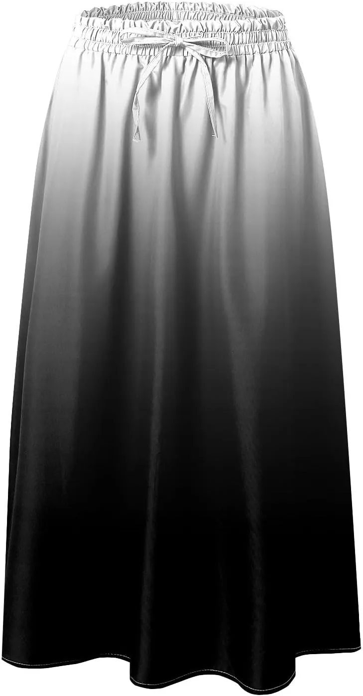 Rvidbe Skirts for Women Midi Length Pleated High Waisted Casual Below Knee Skirts with Pockets Gradient Print A-Line Skirts