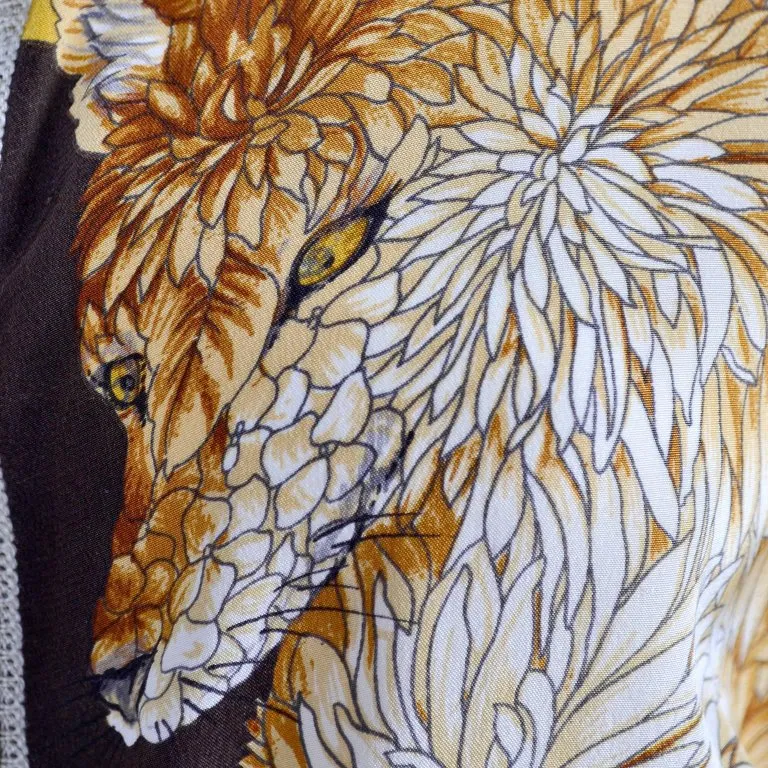 Salvatore Ferragamo Vintage Silk Scarf Print Cardigan Sweater W Animals & Leaves