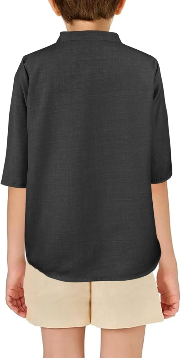 Sunborui Boys 3/4 Sleeve Linen Henley Shirts Summer Button Up Dress Shirts Casual Lightweight Tees Tops