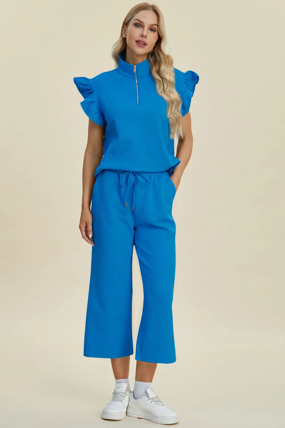 TEEK - Ruffle Short Sleeve Top Wide Leg Pants Set